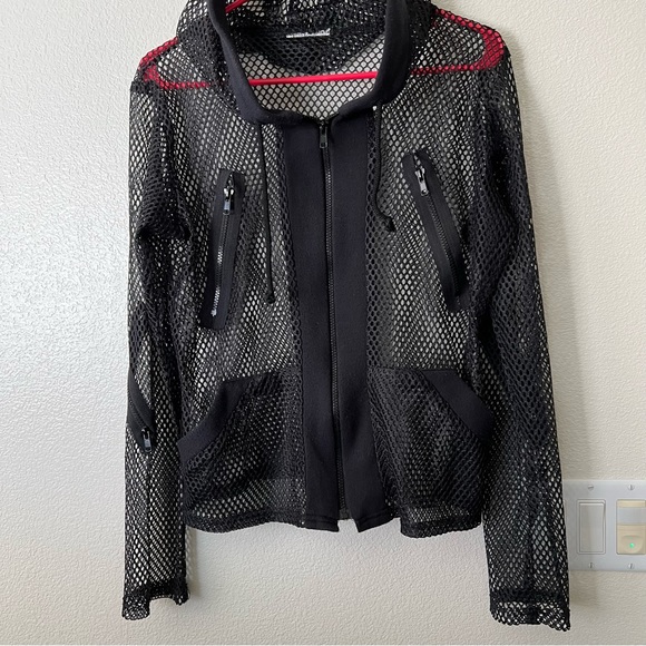 Vintage Y2K Goth Hot Topic Serious Brand Black Fishnet Hooded Jacket - Rare! HTF - Picture 3 of 10